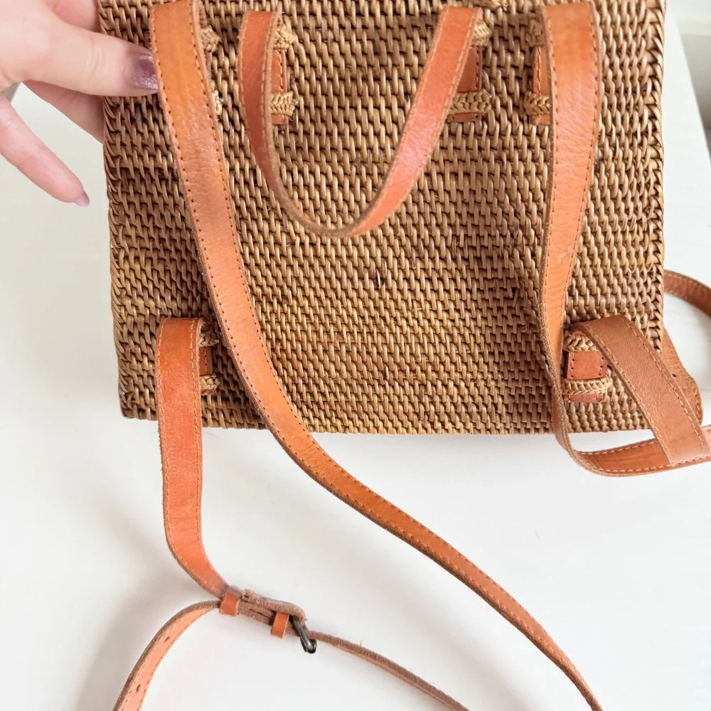 Woven Wicker‎ Leather Strap Mini Backpack